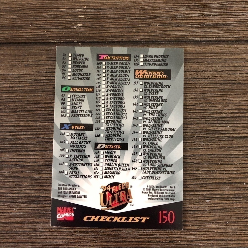 X-men ’94 Fleer Ultra trading card: Checklist